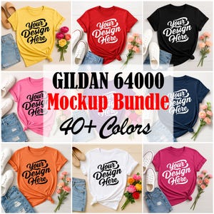 Gildan 64000 T-Shirt Mockup Bundle: 40+ Flat Lay Colors (Digital Download)