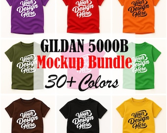 Kinder T-Shirt Mockup Bundle: 30+ Gildan 5000B Flat Lay Farben (Digitaler Download)
