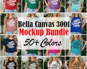 Bella Canvas 3001 Mockup Bundle: 50+ Farben, Lifestyle Modell (Digitaler Download)