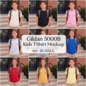 Youth Gildan 5000B Mockup 60+ Colors | Kids T-Shirt Mock Up Bundle | School Model Lifestyle Mockups | Cotton Tee Pod Mock | Digital Download
