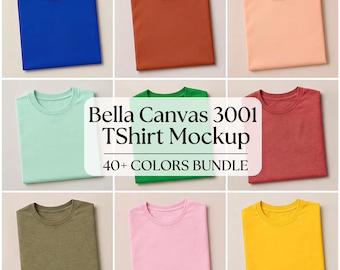 Bella Canvas 3001 Folded T-Shirt Mockup Bundle, 40+ Colors (Instant Download)
