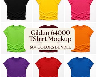 Gildan 64000 T-shirt mockup bundel | Meer dan 50 flatlay kleuren | Realistische JPG-bestanden | Unisex print-on-demand shirt templates