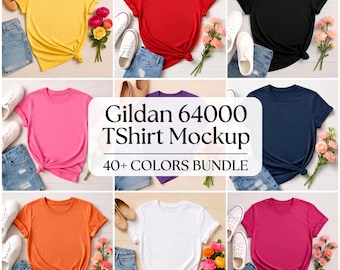 40+ Gildan 64000 T-Shirt Mockup Bundle G640 T Shirt Mockup Modern Boho Stylish TShirt Mockup 640 Shirt Mockup Spring Summer Tee Mockup