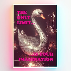 L'unico limite è la tua immaginazione - Stampa artistica con cornice Disco Swan - Stampa artistica con cornice motivazionale - Tipografia - Stampa con citazione ispiratrice