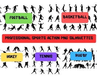 Sports Silhouette PNG Art, Action Poses (Digital Download)
