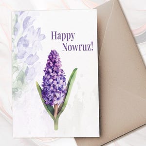 Carte Happy Nowruz - Carte de voeux imprimable pour le Nouvel an persan - Téléchargement immédiat - A4 et lettre US - Design floral élégant