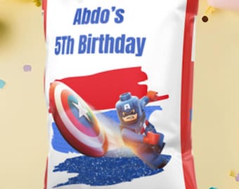 Personalized Captain America Chip Bags: Birthday Party Favors