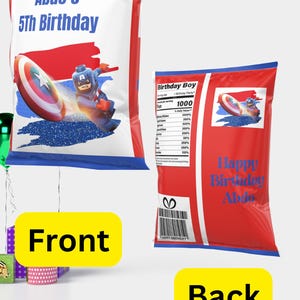Bolsas de chips personalizadas del Capitán América: regalos de fiesta de cumpleaños imagen 2