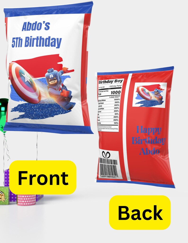 Bolsas de chips personalizadas del Capitán América: regalos de fiesta de cumpleaños imagen 2
