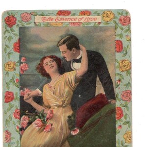 The Essence Of Love vintage postcard roses and hearts bild 1