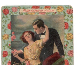 The Essence Of  Love vintage postcard roses and hearts