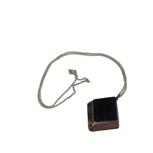 Vintage Max Factor Perfume Locket: Silver Tone Geometric Pendant, 24&quot; Chain