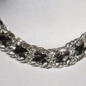 Black and Silvertone metal link vintage necklace