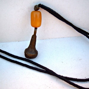Vintage boho long metal bell and yellow bead necklace