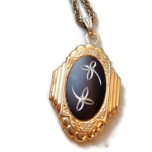 Victorian Inspired ,Black & Gold Tone, Locket Necklace, Photo Locket, etched, Locket Jewelry,vintage locket