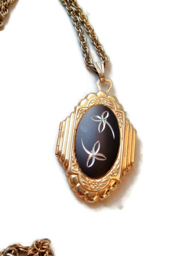 Victorian Inspired ,Black & Gold Tone, Locket Neck