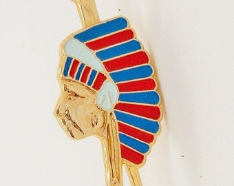 Vintage Indian Native Southwestern with wrench pin red blue feather headdress Tie Tack Accessory gift for him