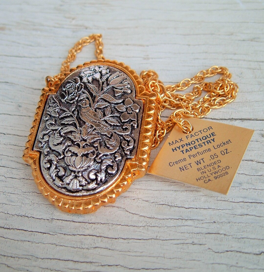 Vintage Max Factor Hypnotique Tapestry Locket Necklace