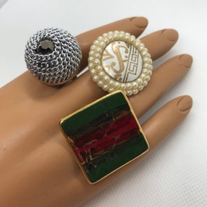 Vintage Recycle Ring Lot Geometric Mod Theme Retro Boho Upcycled Adjustable