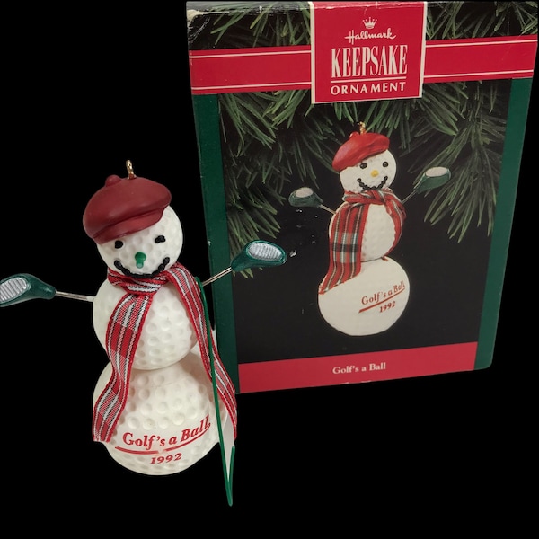 Vintage Christmas Ornament Hallmark Keepsake Golfs A Ball Snowman Xmas kitsch 90s dad golfer