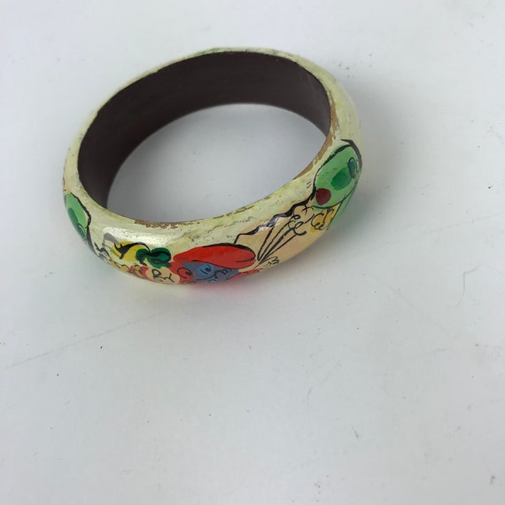 Wood Hand Painted Bangle Bracelet Artisan Signed … - image 6