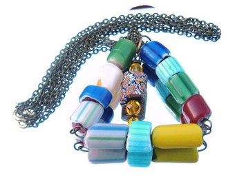 Bohemian Triangle Glass bead colorful hand made necklace boho pendant