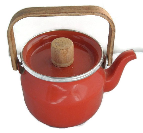 Little Enamel Teapot Orange Teapot Vintage Enamel Teapot Etsy