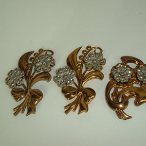 Victorian Floral Brass Metal vintage brooch lot of 3 Bridal Crafts wear image 2