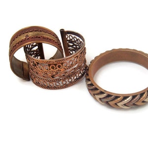 Vintage Boho Metal Bangle Set: Tri-Color Bohemian Cuff Bracelets