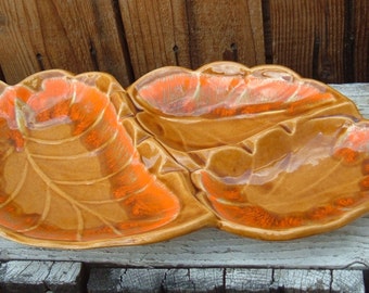 Fall leaf orange and brown RETRO DIVIDED SERVER Santa Anita Ware Mid Century vintage