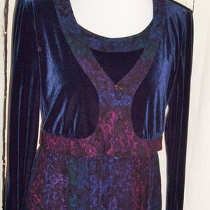 Womens Vintage Carole Little Size 6 Purple Rayon & Velvet Maxi Dress attached Jacket Artsy Boho