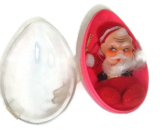 Vintage Santa Christmas Ornament in Plastic Egg - Kitsch Holiday Decor
