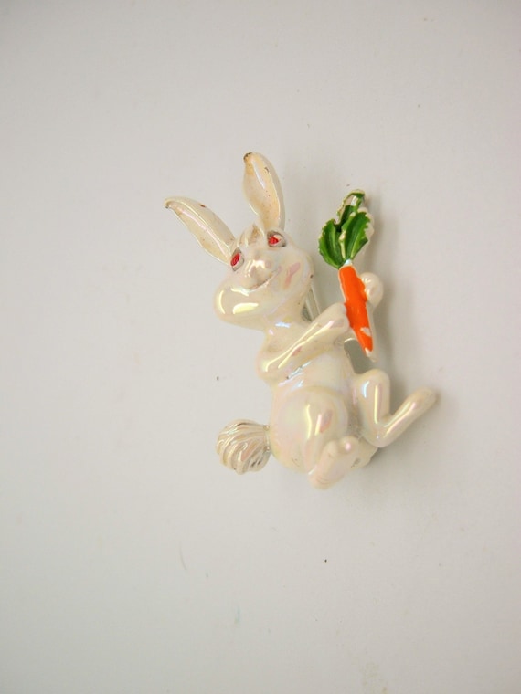 Vintage Iridescent White Bunny Rabbit Scatter Pin… - image 2