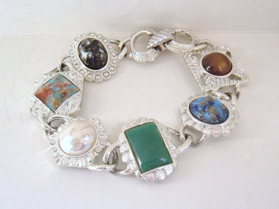 Sarah Cov Chunky Colorful Plastic silvertone Vinta