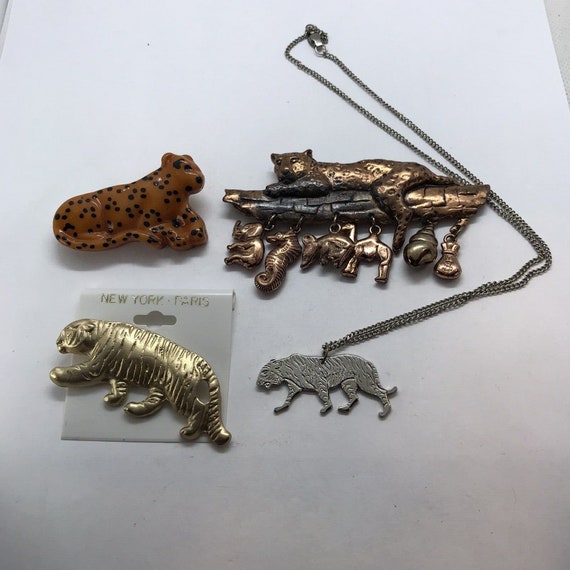 Vintage Animal Jewelry lot Lion Tiger Leopard Jun… - image 2