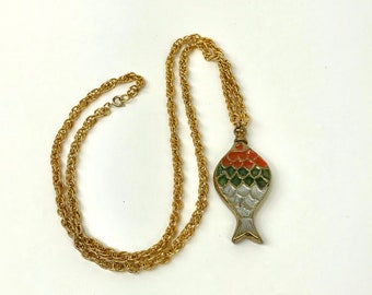 Vintage Brass Fish Vial Necklace: 1970s Indian Boho Pendant