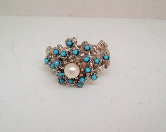 Mod Vintage Cocktail Ring blue and white