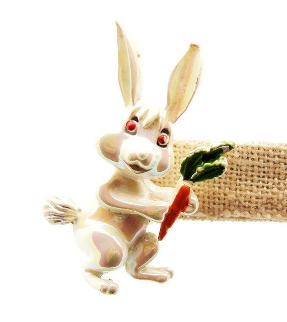 Vintage Iridescent White Bunny Rabbit Scatter Pin… - image 1