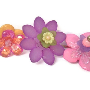 Pastels purple and pinks bright fun flower hair bobbies clip lot of 3