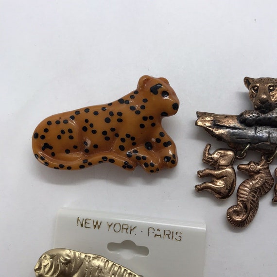 Vintage Animal Jewelry lot Lion Tiger Leopard Jun… - image 5