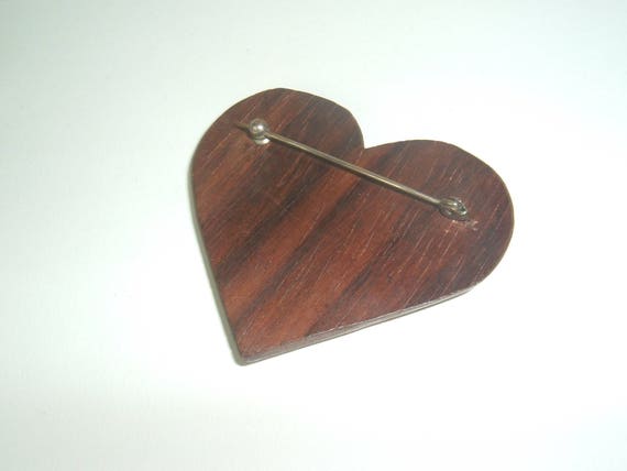 Vintage Heart Brooch Wood Handpainted Large folk … - image 4