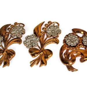 Victorian Floral Brass Metal vintage brooch lot of 3 Bridal Crafts wear image 1