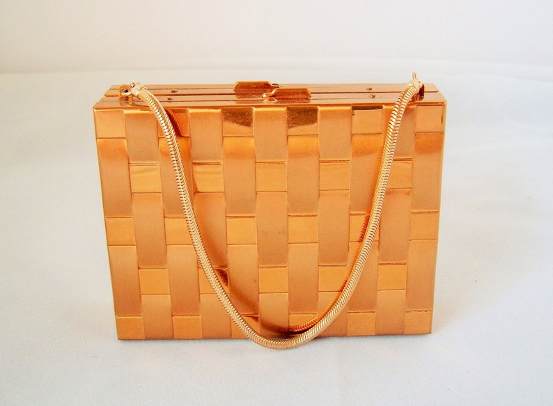 Vintage Compact Gold Metal Basket Weave Purse Powder Lipstick Etsy