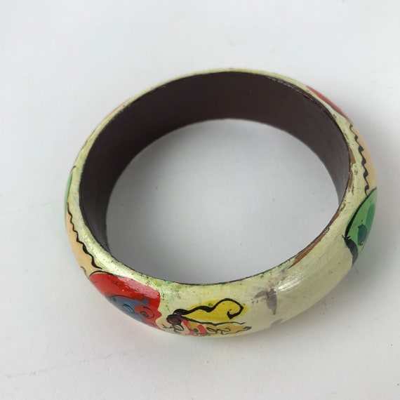 Wood Hand Painted Bangle Bracelet Artisan Signed … - image 5