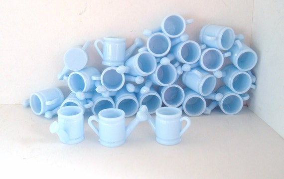 Watering cans blue plastic charms findings lot of 24 gift for gardeners flower theme