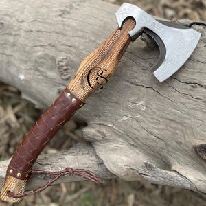 Custom Gift Handmade Carbon Steel Viking Axe with Ashwood Handle, Bearded Camping Hatchet Axe, Best Birthday Gift for Him, Husband, Her,Dad