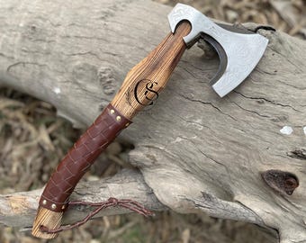 Custom Gift Handmade Carbon Steel Viking Axe with Ashwood Handle, Bearded Camping Hatchet Axe, Best Birthday Gift for Him, Husband, Her,Dad