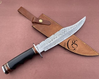 Custom Gift Handmade Damascus Steel Bowie HUNTING Knife with Micarta Handle, Fixed Blade Camping Knife, Birthday & Anniversary Gift for Men