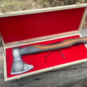 Handmade Gift Viking axe with Personalized & Engraved Wooden Box, Best Hand Forged axes Gift on Wedding for Groomsmen, Bridesmaids or Couple