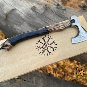 Benutzerdefinierte Geschenk Axt mit personalisierter und gravierter Holzkiste, handgefertigtes Viking Hatchet Streitaxt Beste Geburtstagsgeschenk für ihn, Mann, Freund
